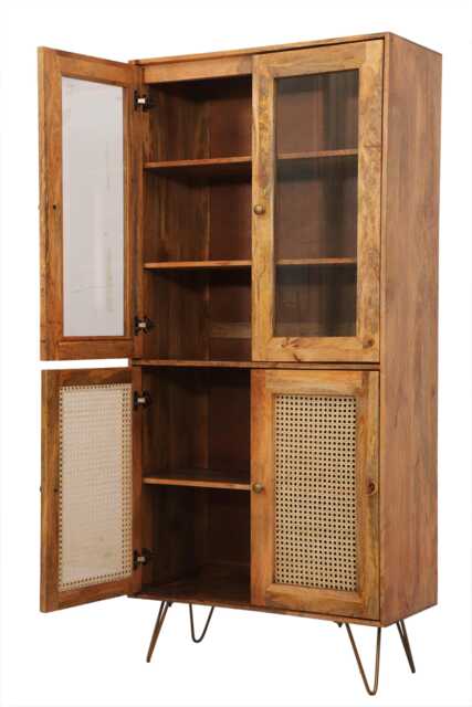 Natural Mango Wood Cabinet With Rattan Doors - image 1