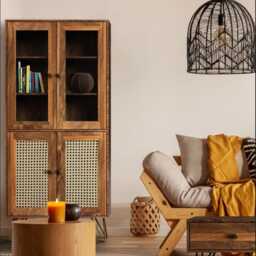 Natural Mango Wood Cabinet With Rattan Doors - thumbnail 2