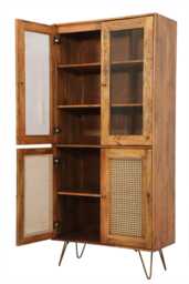 Natural Mango Wood Cabinet With Rattan Doors