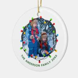Custom New Home Ornament 2025, Christmas Lights Family Photo Red Green Keepsake Ceramic Ornament, House Newlywed Gift - thumbnail 3