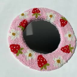 Strawberry Punch Mirror, Hanmade Pink Tufted Minimal Mirror For Study Room - thumbnail 3