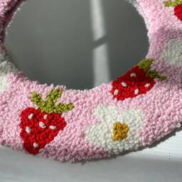 Strawberry Punch Mirror, Hanmade Pink Tufted Minimal Mirror For Study Room - thumbnail 2