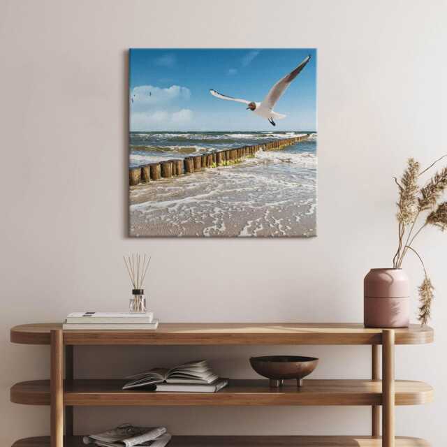 Bird By The Sea Canvas, Picture Wall Hanging, Blue Art, Landscape Canvas Painting - image 1