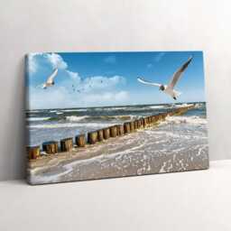 Bird By The Sea Canvas, Picture Wall Hanging, Blue Art, Landscape Canvas Painting - thumbnail 2