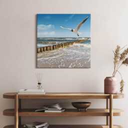 Bird By The Sea Canvas, Picture Wall Hanging, Blue Art, Landscape Canvas Painting - thumbnail 1