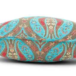 Turkish Fabric Pillow Cover 18x18, Turquoise Blue Boho Throw Pillow, Morocco Tulip Pattern Decorative Sofa Accent Cushion Case Made in Turkey - thumbnail 4