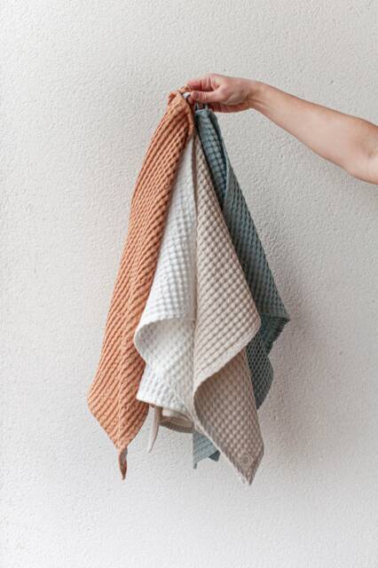 Oatmeal Waffle Linen Hand Towel Linen-Cotton Blend, Absorbent Bath Towel - image 1