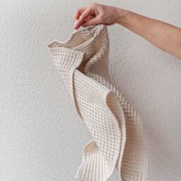 Oatmeal Waffle Linen Hand Towel Linen-Cotton Blend, Absorbent Bath Towel - thumbnail 2