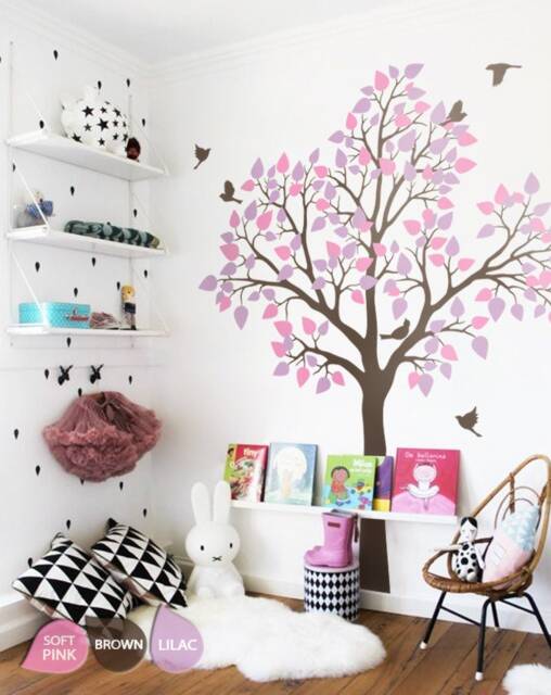 Nursery Tree Wall Sticker With Birds Art Decoration For Kids Room Kc020 - image 1