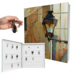 Retro Lamp Wall Mounted Key Cabinet, Beige Industrial Box, Painterly Architecture, For Lovers - thumbnail 2
