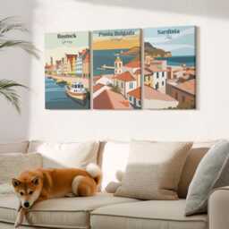 Canvas Set Of 3 Wall Art - Views European Coastal & Port Cities, Multicolored Photo Print, Travels Hanging Piece - thumbnail 1