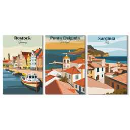 Canvas Set Of 3 Wall Art - Views European Coastal & Port Cities, Multicolored Photo Print, Travels Hanging Piece - thumbnail 2