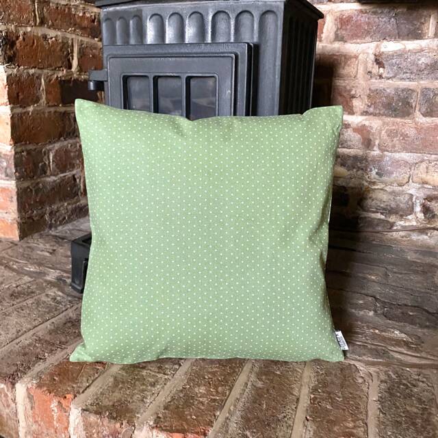 64. Handmade White Spots On Green 100% Cotton Cushion Cover. Various Sizes
