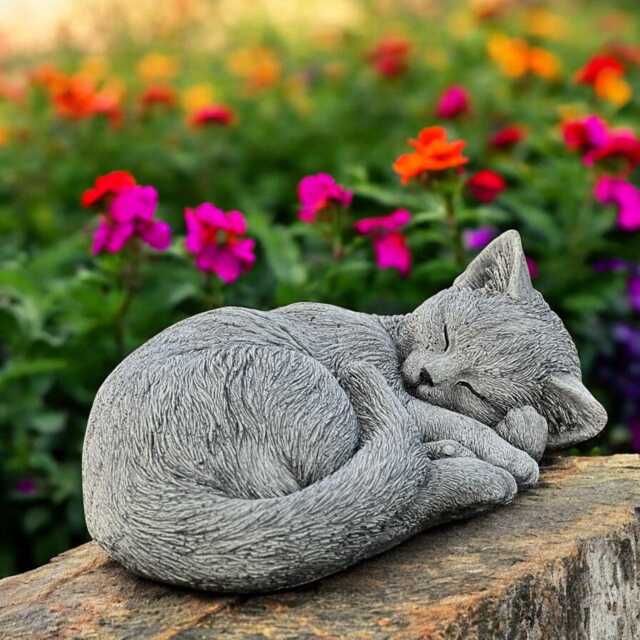 Concrete Grey Cat Statue Lying Kitten Figurine Stone Garden Sculpture Outdoor Pet Memorial Ornament Cement Yard Decor Gift For Lover - image 1
