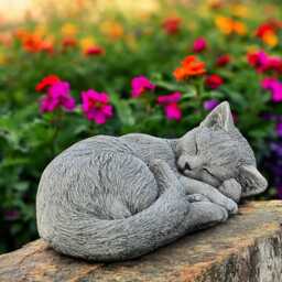 Concrete Grey Cat Statue Lying Kitten Figurine Stone Garden Sculpture Outdoor Pet Memorial Ornament Cement Yard Decor Gift For Lover - thumbnail 1