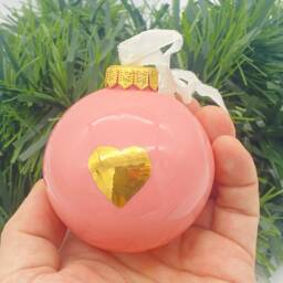 Pink & Gold Heart, Christmas Bauble Tree Orniment - thumbnail 3