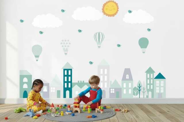 Kids Wall Decals City Balloons, Stickers, Decal Nursery, Nursery Decal, Baby Decals, Bedroom Decor - image 1
