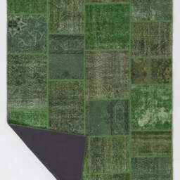 Handmade Turkish Patchwork Rug, Green - thumbnail 2