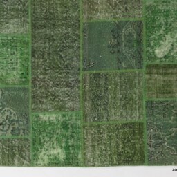 Handmade Turkish Patchwork Rug, Green - thumbnail 3