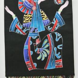 Vintage , Batik Painting Tapestry, The Drawing Butterfly Lady, Good Luck For Artist, Indigo Wall Hanging - thumbnail 2