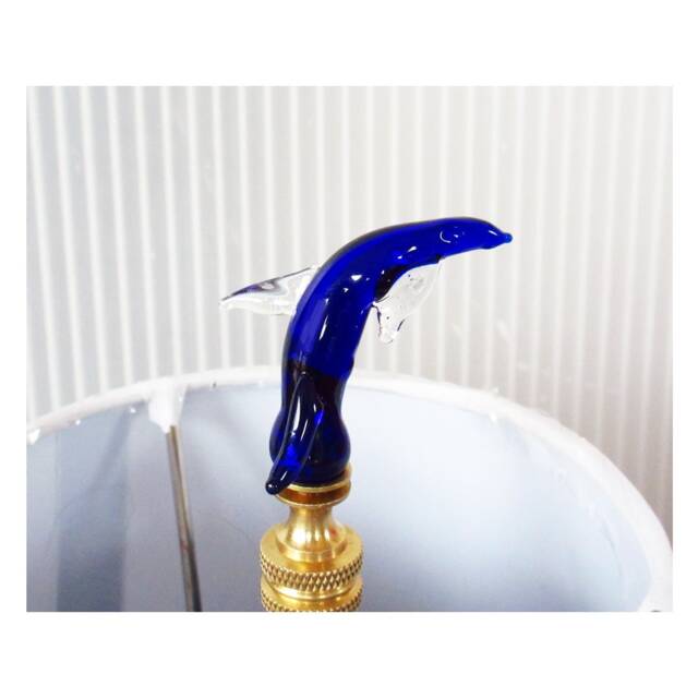 Finial - Venetian Glass Dolphin Lamp Finial Handmade Ocean Inspired Deep Cobalt Blue Brass Or Nickel Hardware, Finials Hold Shades - image 1