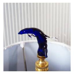 Finial - Venetian Glass Dolphin Lamp Finial Handmade Ocean Inspired Deep Cobalt Blue Brass Or Nickel Hardware, Finials Hold Shades - thumbnail 2