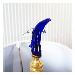 Finial - Venetian Glass Dolphin Lamp Finial Handmade Ocean Inspired Deep Cobalt Blue Brass Or Nickel Hardware, Finials Hold Shades - thumbnail 3