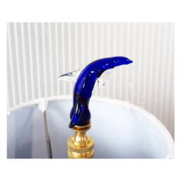 Finial - Venetian Glass Dolphin Lamp Finial Handmade Ocean Inspired Deep Cobalt Blue Brass Or Nickel Hardware, Finials Hold Shades - thumbnail 1