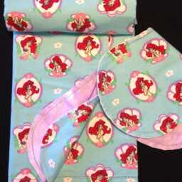 Little Mermaid Receiving Blanket & Burp Cloth, Hemstitch Crochet Baby Girl Reversible Flannel, Lavender Purple Coordinate Aqua Blue, Arial - thumbnail 3
