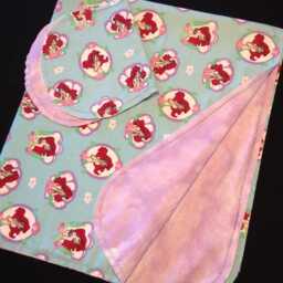 Little Mermaid Receiving Blanket & Burp Cloth, Hemstitch Crochet Baby Girl Reversible Flannel, Lavender Purple Coordinate Aqua Blue, Arial - thumbnail 4