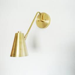 Brass Modern Sconce - Swivel Cone Spotlight Minimalist Wall Light Bedside Lighting Contemporary Reading - thumbnail 2