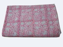 Handblock Floral Print Indian Handmade Kantha Quilt Bedspread Perfect Bed Matching Throw Size Multi - thumbnail 1