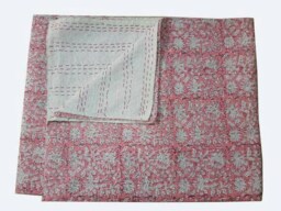 Handblock Floral Print Indian Handmade Kantha Quilt Bedspread Perfect Bed Matching Throw Size Multi - thumbnail 3