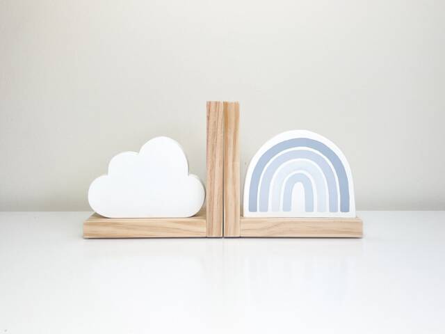 Baby Blue Rainbow Cloud Bookends Boy Nursery Decor & Shelf Organisation, Shower Gift - image 1