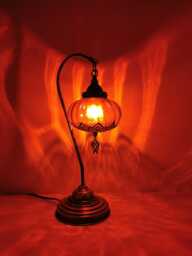 Free Uk/Eu Led Bulb Luxurious Bohemian Turkish Blown Colourful Glass Swan Neck Desk Table Lamp, Bedside Statement Light