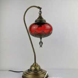 Free Uk/Eu Led Bulb Luxurious Bohemian Turkish Blown Colourful Glass Swan Neck Desk Table Lamp, Bedside Statement Light - thumbnail 2