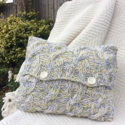 Chunky Knit Cable Cushion Cover, Hygge Cushion, Knitted Pillow 12 By 18 Inches 30 X 40cm - See Last Two Pictures For New Buttons - thumbnail 3