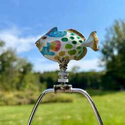 Fish Lamp Finial On Brass Or Chrome Hardware - A Single Spotted Cloisonne Topper in White - thumbnail 3