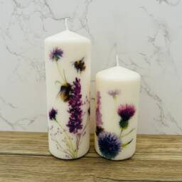 Set Of 2 Lavender & Bee Tall Pillar Candles, Themed Candle Gift Set, Home Decorations, Gifts, Candles - thumbnail 3