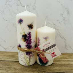 Set Of 2 Lavender & Bee Tall Pillar Candles, Themed Candle Gift Set, Home Decorations, Gifts, Candles - thumbnail 2