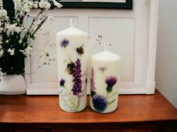 Set Of 2 Lavender & Bee Tall Pillar Candles, Themed Candle Gift Set, Home Decorations, Gifts, Candles - thumbnail 1
