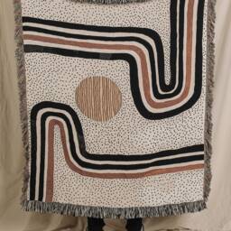 Large Abstract Art Throw Blanket Woven Cotton Home Accent Piece - thumbnail 2