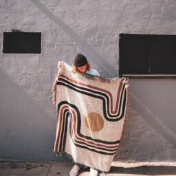 Large Abstract Art Throw Blanket Woven Cotton Home Accent Piece - thumbnail 4