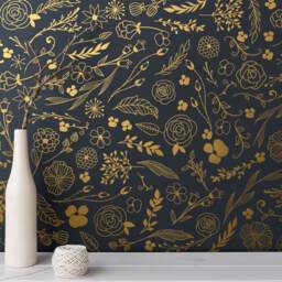 Botanical Wall Decals - Modern Vinyl Decal Set, Flower Blossoms, Leaf Decals, Gold Nursery Decor, Cute Floral Stickers - thumbnail 2