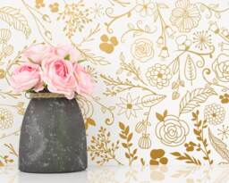 Botanical Wall Decals - Modern Vinyl Decal Set, Flower Blossoms, Leaf Decals, Gold Nursery Decor, Cute Floral Stickers - thumbnail 1