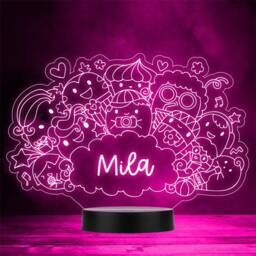 Funny Cute Doodle Characters Cloud Personalised Gift Any Colour Led Night Light - thumbnail 1