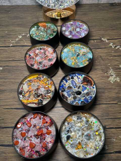 Soy Wax Crystal Candle Gift Set Full Moon Charged, Manifestation Candles - image 1