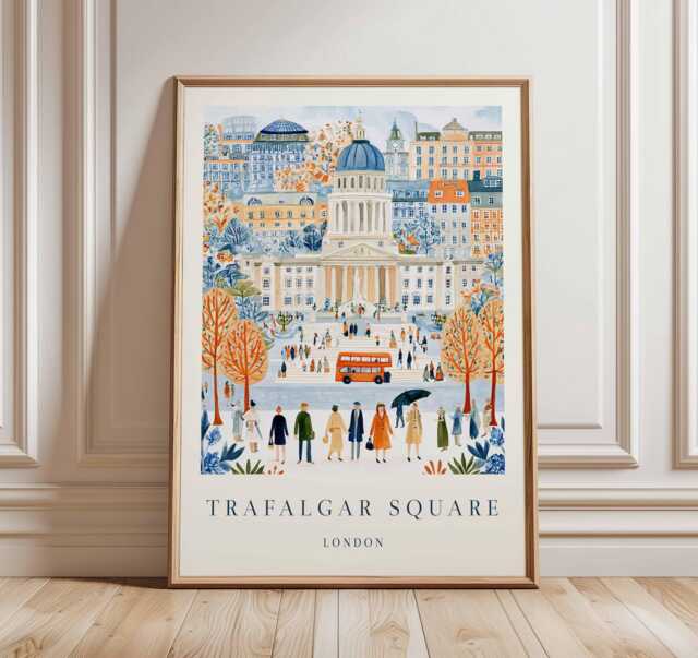 Trafalgar Square Travel Poster London Landmark Art Print - image 1