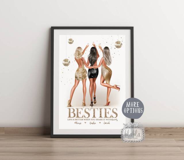 21st Birthday Gift For Her, Personalised Gift, Best Friend Besties Poster, Wall Art - image 1