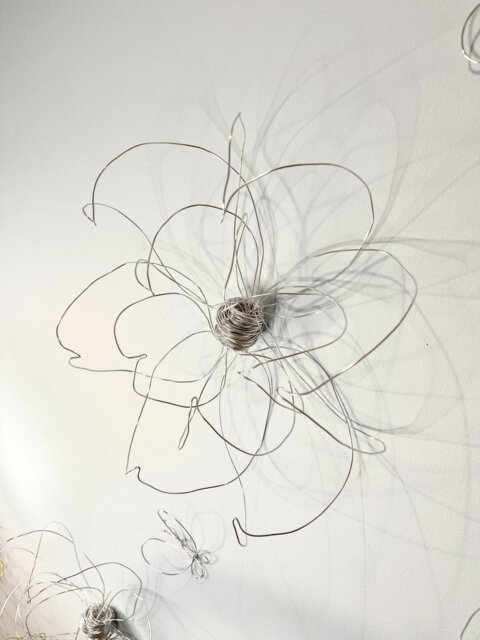 Home Decor. Wall Hanging. One Flower. Silver. Wire Art. Interior Design. Unique Natural 100% Handmade. 3D - image 1